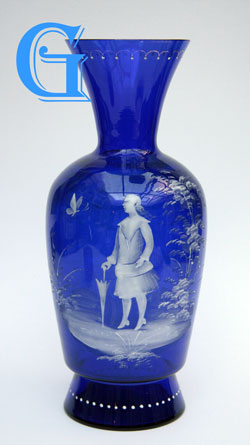 cobalt bllue glass Mary Gregory vase